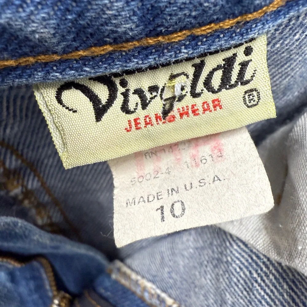 Vintage Denim Midi Skirt Pleated Front with Pockets Sz 10 - Picture 4 of 5